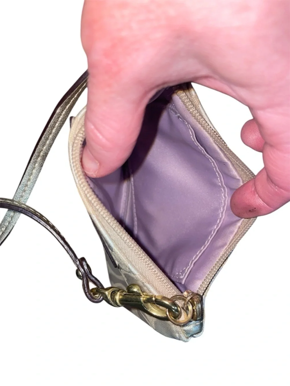 Coach Cream and Gold Signature Wristlet